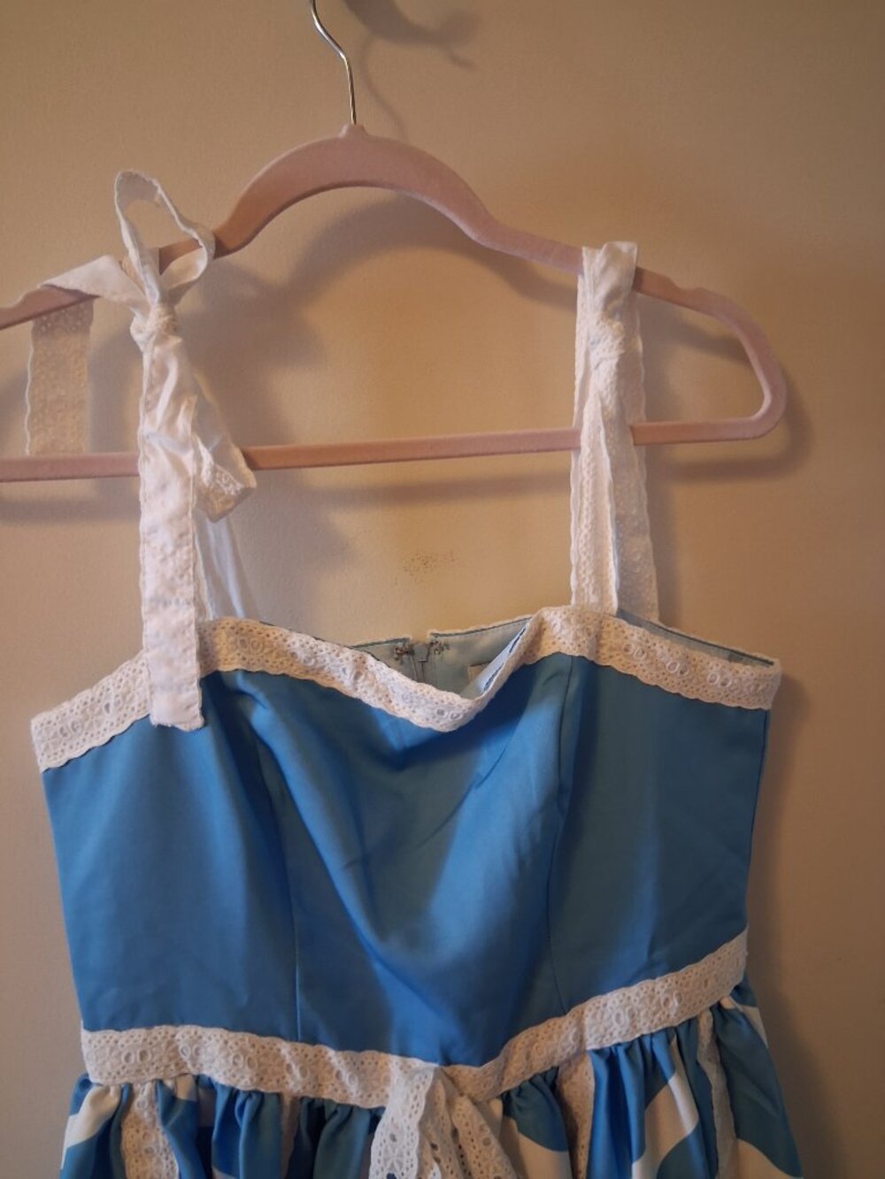 1950s Blue & White Chevron Eyelet Swing Dress, M, NWT - Picture 3 of 6